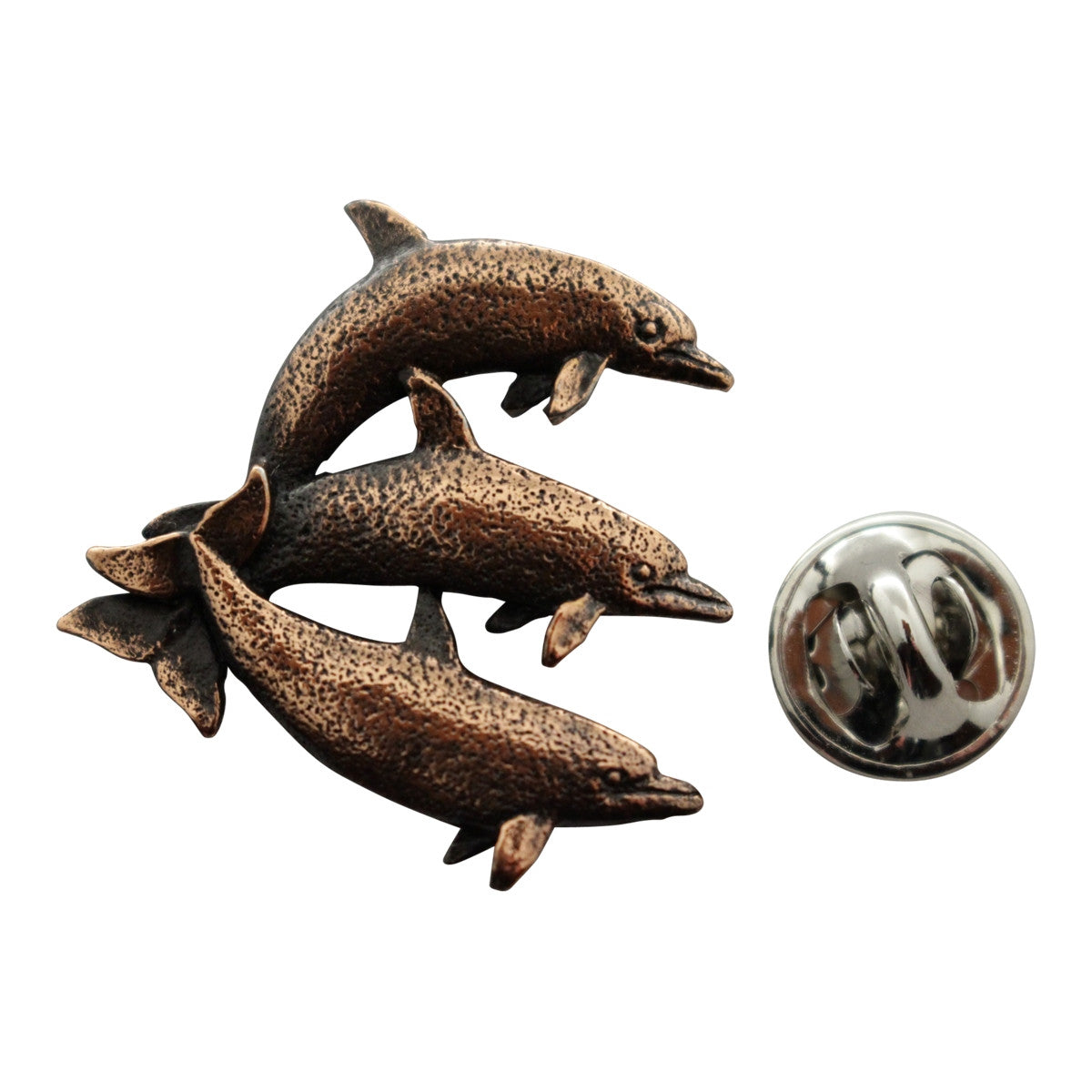 Three Dolphins Pin ~ Antiqued Copper ~ Lapel Pin ~ Sarah's Treats & Treasures